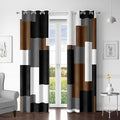 Brown 100% Blackout Curtains for Bedroom 63 inch Long 2 Panels Set Black White Gray Modern Abstract Geometric Black Out Curtains Insulated Room Darkening Window Drapes for Living Room, 52Wx63L