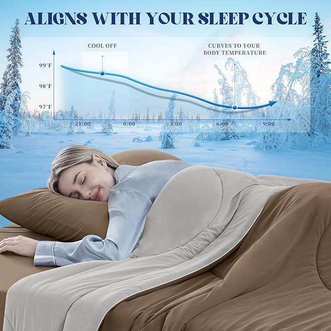 Cooling Comforter Twin Size, Double-Sided Cooling Blanket for Hot Sleepers & Night Sweats, Arc-Chill Q-Max > 0.4 Breathable Ice Blanket, Lightweight Cold Comforter (68''x90'', Brown)