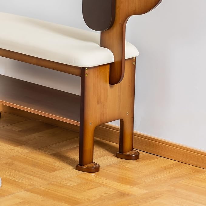 Shoe Bench with Cushion, 2-Tier Dog Entryway Bench Cute, Wood Shoe Rack Bench,31.5 inches