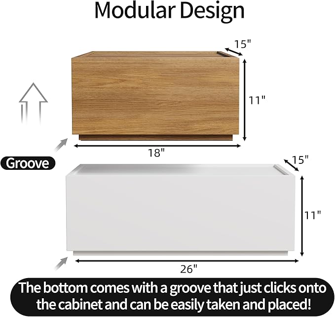 Stackable Storage Drawers, Wooden Drawer Storage Organizer, Modern Nightstands with Wooden Drawers, Small Storage Cabinet, Modular Design, Available in 2 Sizes for Versatile Use Oak and White