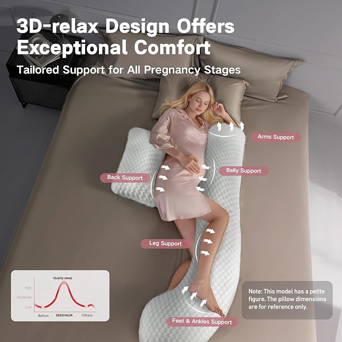 Pregnancy Pillow for Sleeping, SEEDNUR Maternity Pillow Support for Back, Legs, Belly, HIPS, Pregnancy Body Pillow with Detachable & Adjustable Cover, Pregnancy Pillow for Women Relieve Fatigue & Pain