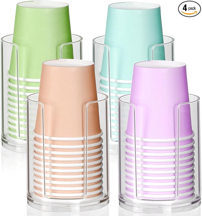 Bathroom Cup Dispenser, Small Paper Cups Holder Fit 3oz Disposable Mouthwash Cup, Clear Plastic Cup Dispenser for Bathroom Vanity Countertop (4 Pack)