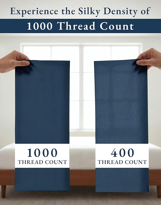 LANE LINEN 100% Egyptian Cotton Twin XL Sheet Sets - 1000 Thread Count, 15 inch Deep Pocket Fully Elasticized French Reinforced Pocket Seams for Soft, Eco Friendly Cooling Sheets Twin XL -Estate Blue