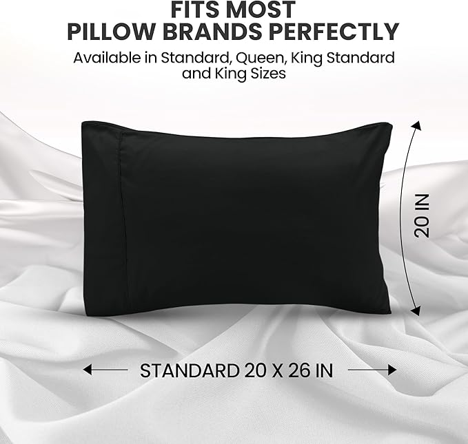 Pillow Covers by Utopia Bedding - Standard Size 2-Pack – Soft Brushed Microfiber – Perfect for Hospitals, Hotels, Guest Rooms – Oeko-TEX Certified, 20x26 Inches (Black)