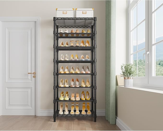 VIPEK S1 Shoe Rack, 8-Tier Metal Durable Shoe Organizer, Heavy Duty Large Capacity Up to 24 Pairs, Adjustable & Detachable Shoe Shelves for Entryway/Bedroom/Closet, Holds Up to 544 lbs, Black
