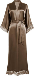 BABEYOND Satin Kimono Robe Silky Long Bridesmaid Wedding Lightweight Bath Robe with Lace Trim