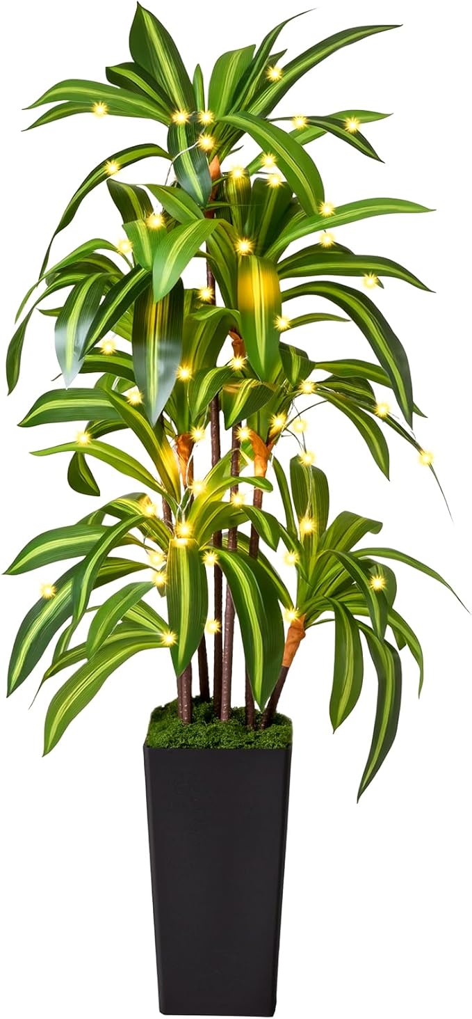 Artificial Dracaena Tree Indoor, 5Ft Faux Plants Indoor with Black Tall Planter - Faux Yucca Tall Fake Floor Plant in Pot - Artificial Plant for Home Office Living Room Decor Indoor