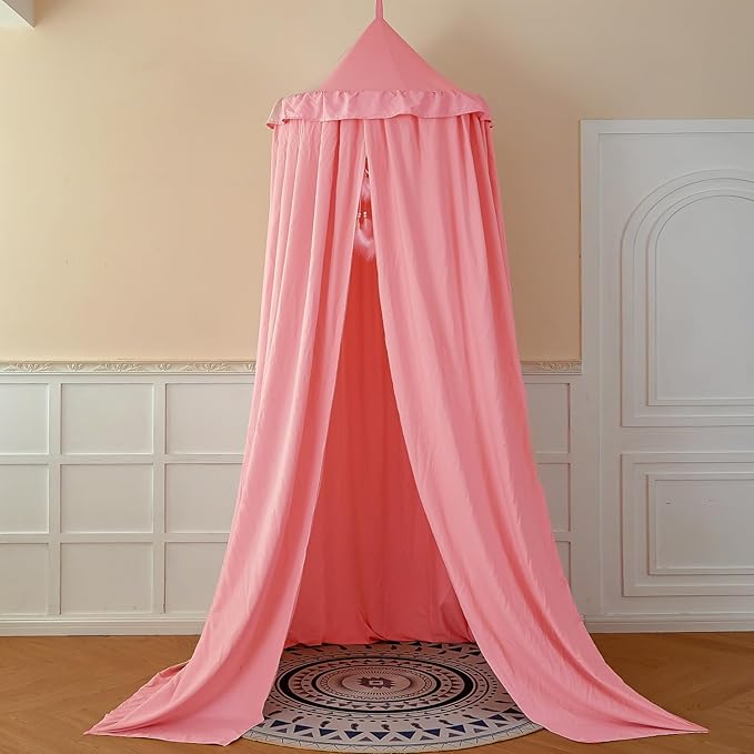 Dix-Rainbow Princess Bed Canopy for Kids, Soft and Durable Dreamy Mosquito Net Bedding, Girls Room Tent, Children Reading Nook Indoor Decor (Coral Pink)