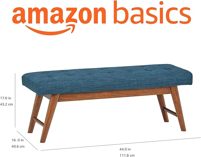 Amazon Basics Modern Haraden Upholstered Button-Tufted Bench, Blue, 16 x 44 x 17 in