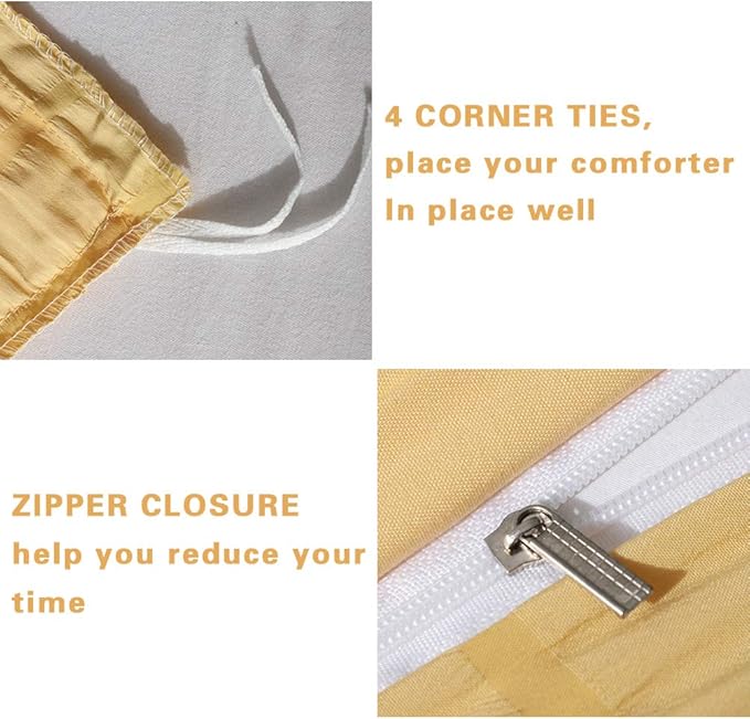 AveLom Seersucker Duvet Cover Set Queen Size (90 x 90 inches), 3 Pieces (1 Duvet Cover + 2 Pillow Cases), Yellow Ultra Soft Washed Microfiber, Textured Duvet Cover with Zipper Closure, Corner Ties