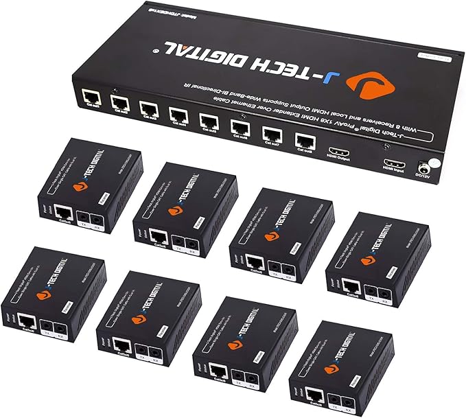 J-Tech Digital JTDHDEX1x8 ProAV Premium Quality 1X8 HDMI Extender/HDMI Amplifier/HDMI Splitter Over Ethernet Cable