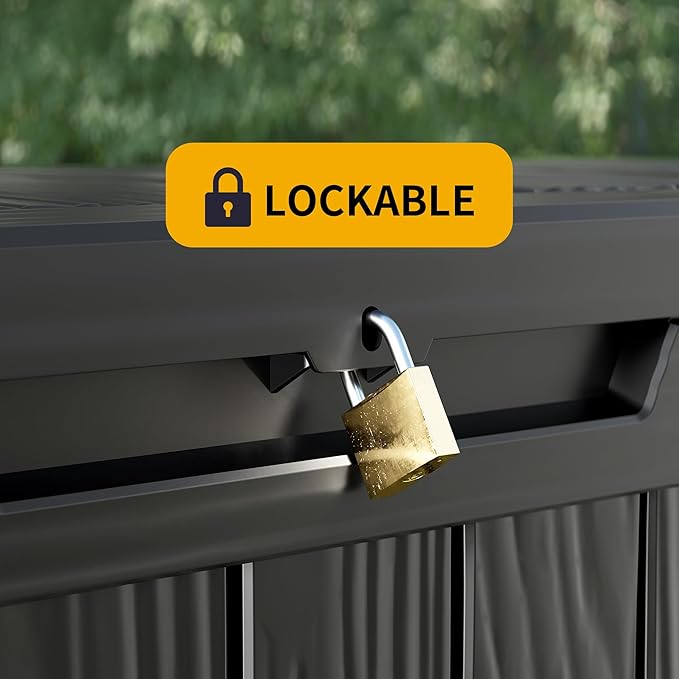 Outdoor Storage Box Waterproof Large, 180 Gallon Lockable Resin Deck Box, Patio Storage Bin for Pool Accessories Cushion Furniture, Garden Tools, UV-Resistant Outside Delivery, Black