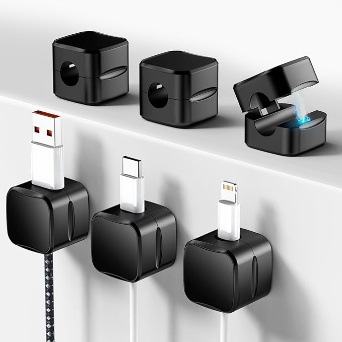 SaiTech IT Pack of 6 Magnetic Cable Clips, Cord Organizer Holder, for Desk Cable Management, Adhesive Wire Keeper for Car, Office Home Desktop, Wall, Night Table