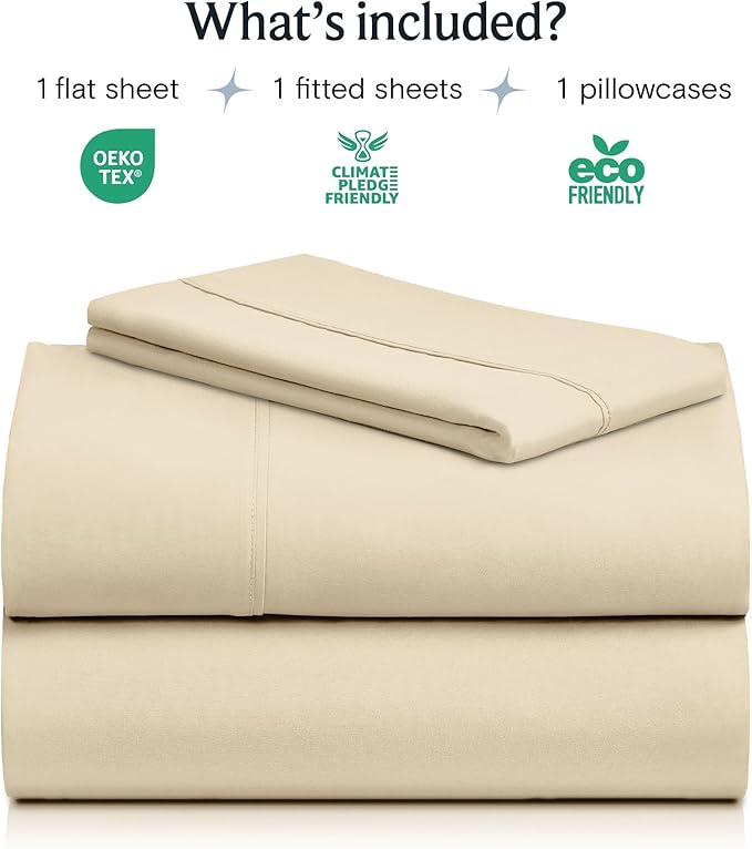 LuxClub 3 PC Twin XL Sheet Set, Deep Pockets Wrinkle Free Cooling Bed Sheets Hotel Bedding for Women, Men, Kids & Teens, Includes 1 Fitted Sheet, 1 Flat Sheet and 1 Pillowcase-Silky Soft Cream