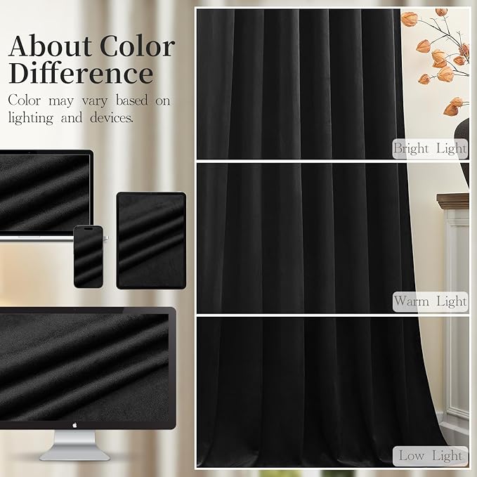 AUSSPVOCT Black Velvet Blackout Curtains 84 Inches for Bedroom, Room Darkening Drapes Super Soft Elegant Thermal Insulated Soundproof Curtain for Living Room, Back Tab Rod Pocket, W52 x L84, 2 Panels