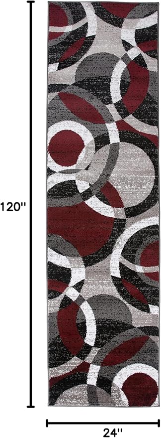 Rugshop Contemporary Abstract Circles Perfect for high Traffic Areas of Your Living Room,Bedroom,Home Office,Kitchen Runner Rug 2' x 10' Red