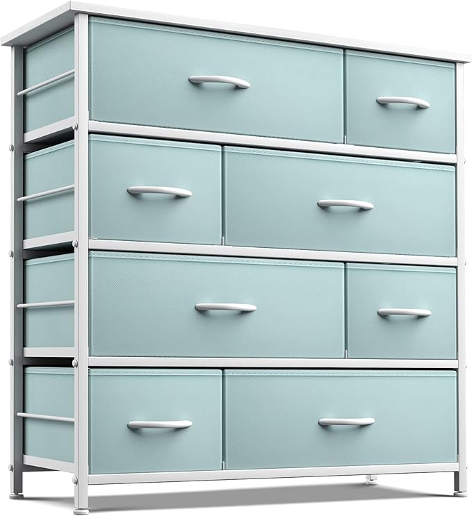 Sorbus Dresser with 8 Drawers - Furniture Storage Chest for Kid’s, Teens, Bedroom, Nursery, Playroom, Clothes, Toys - Steel Frame, Wood Top, Fabric Bins (Aqua)