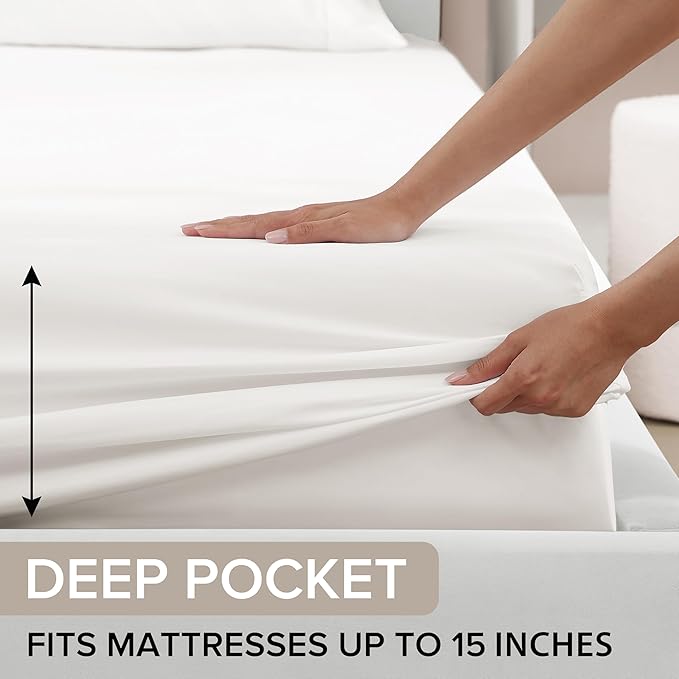 UGG Full Sheet Set 4-Piece Luxury Cooling Sheets Deep Pockets Premium Bedding with 2 Pillow Shams Hypoallergenic Machine Washable Soft Lightweight Bed Set for Bedroom, Full, White (Hedi)