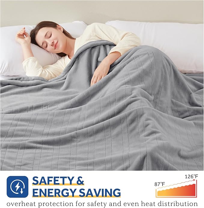 Sealy Electric Blanket Full Size, Flannel Heated Blanket with 10 Heating Levels & 1-12 Hours Auto Shut Off, Machine Washable, Light Grey, 80 x 84 Inch