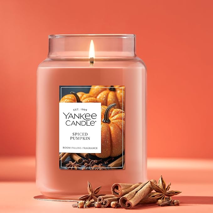 Yankee Candle Spiced Pumpkin, Fall Scented Candle, 22oz Large Jar with up to 150 Hour Burn Time