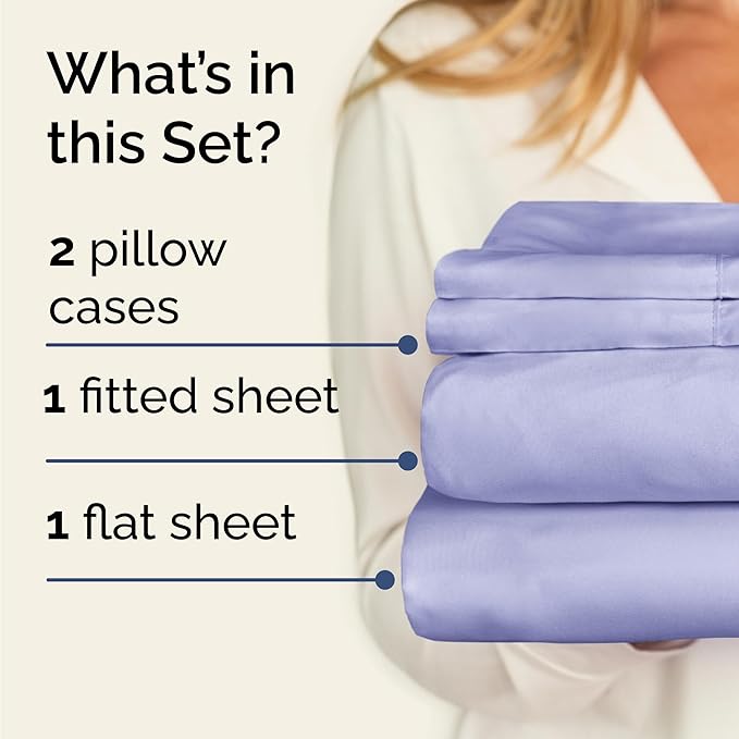 Twin 4 Piece Sheet Set - Cooling, Comfy & Breathable - Hotel Luxury Bedding, Includes Fitted Sheet for Women, Men, Kids and Teens - 1 Flat, 1 Fitted Sheet, 2 Pillowcases with Deep Pockets - Lavender