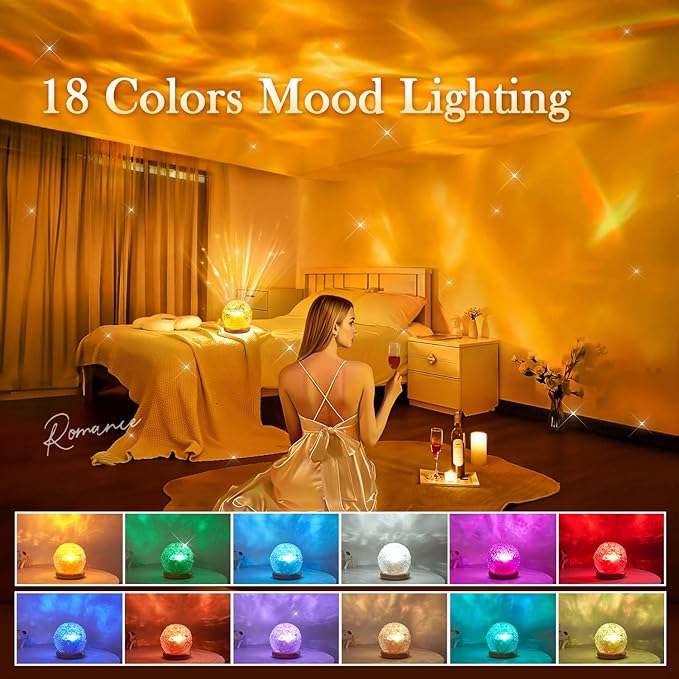 Trendy Valentine's Day Gifts for Teen,18 Colors Northern Lights Projector Mood Lighting,Dimmable Ocean Lamp,Night Light Projector Lights for Bedroom with Remote,Room Decor for Teen Girls-Birthday Gift