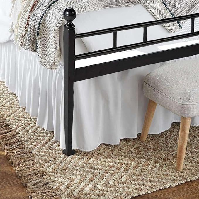 Sleepwell Ruffled Bed Skirt With Split Corners - 14 Inch Drop Poly Cotton/Microfiber Bedskirt With Platform Three Sided Coverage - Full, White
