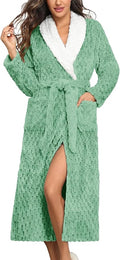 Ekouaer Women's Robe Long Plush Soft Bathrobe Jacquard Color Block Robes Shawl Collar Sleepwear with Pockets S-XXL