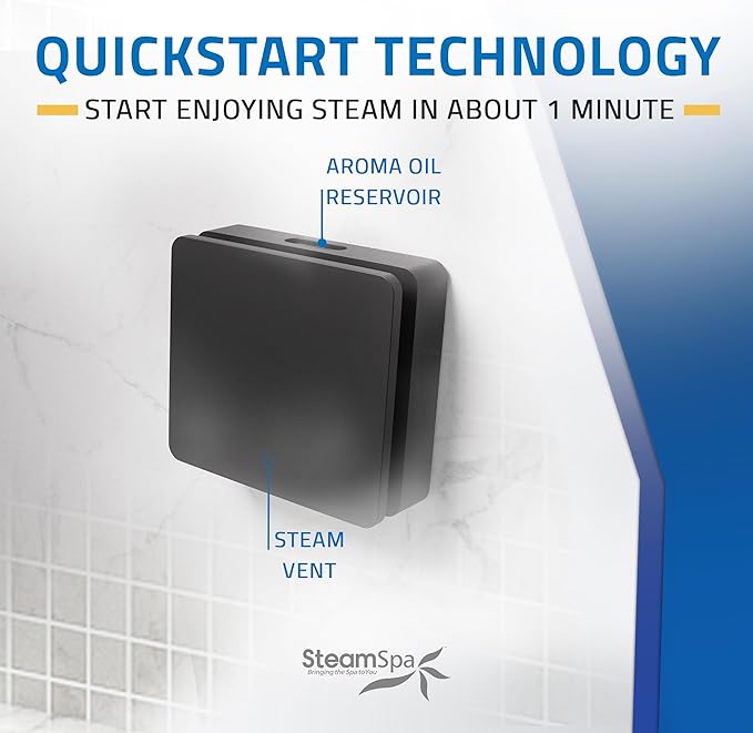SteamSpa Steam System 12kW Steam Shower Generator with Bluetooth Wifi, Quickstart Continous Steam, Advanced Touch Pad Screen, Chroma Lights, Drain Pan and Auto Drain Black RVBS1200BK-A
