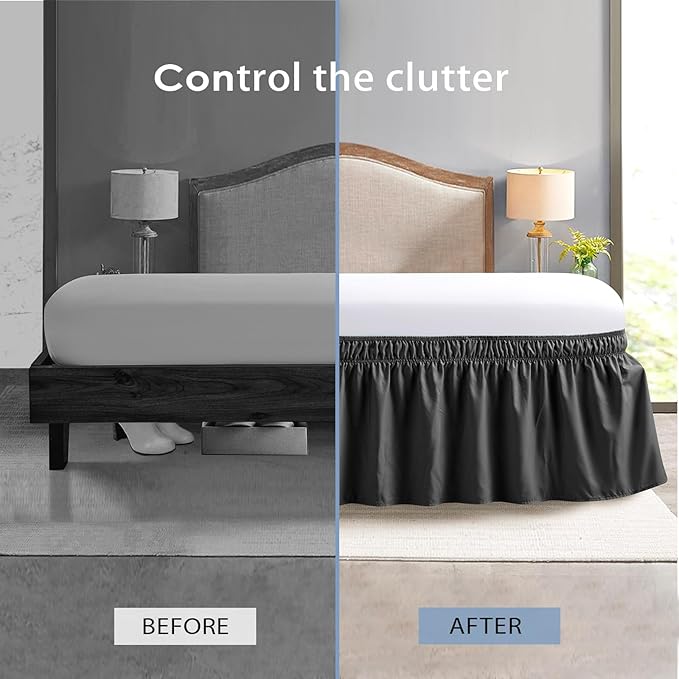 FreshCulture Twin Bed Skirt, Elastic Wrap Around Bed Skirt Twin Size, Bed Skirts for Adjustable Bed, Easy Fit with 22 Inch Drop Length, Hotel Quality Dust Ruffle for Twin Bed (Black)