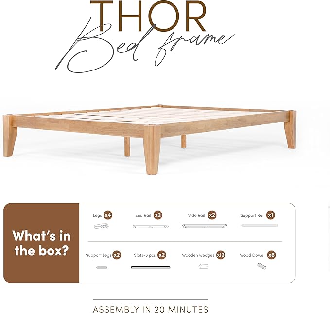 Thor Premium Solid Wood Bed Frame King, Platform Bed, Japanese Joinery Bed Frame, Wood Slat Support, No Box Spring Needed, Easy Assembly, Minimalist & Modern Style (Light Oak)