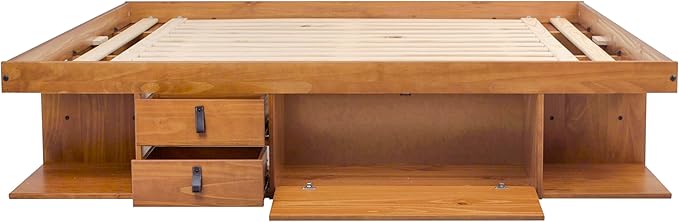 memomad Bali Storage Platform Bed with Drawers (King Size, Oak Brown Wood)