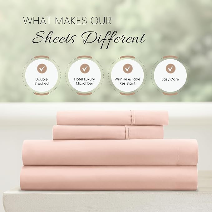 Linen Market Bed Sheets for California King Size Bed (Blush) - Sleep Better Than Ever with These Soft and Cooling California King Sheets - Deep Pocket Fits 16" Thick Beds - 4 Piece Cal King Sheet Set