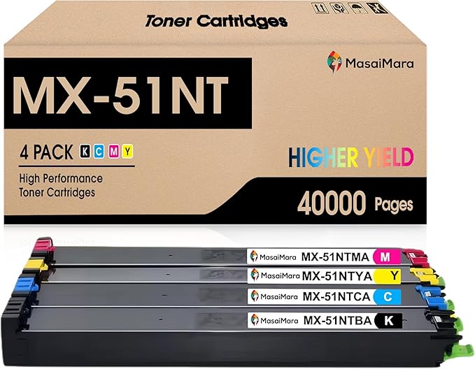 MasaiMara MX51NT MX-51NT Compatible High Yeild Toner Cartridge for Shap MX-51NTBA MX-51NTCA MX-51NTMA MX-51NTYA MX-4110N MX-4111N MX-4140N MX-4141N MX-5110N MX-5111N MX-5140N MX-5141N Printer