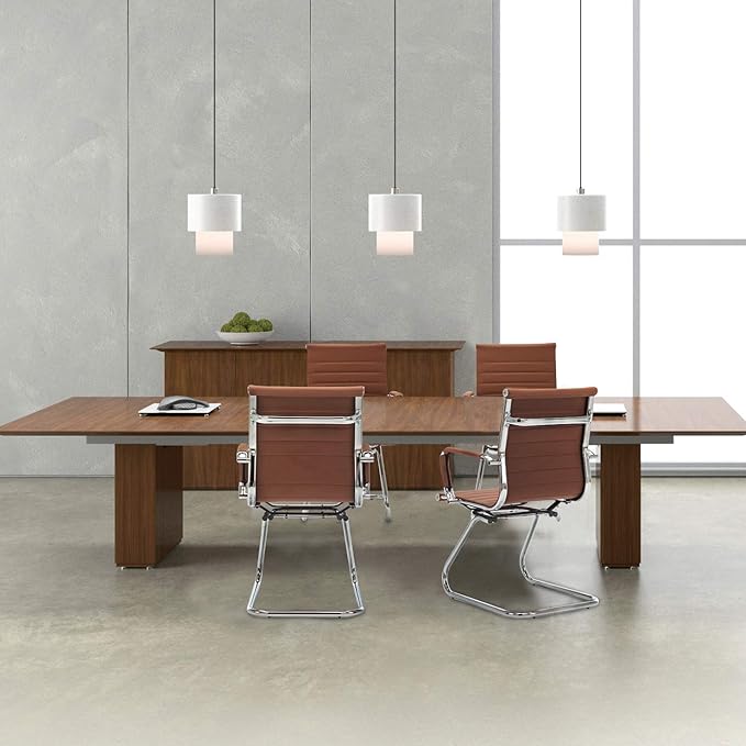 Wahson Office Guest Chairs Set of 4, Leather Reception Chairs, Mid Back Waiting Room Chair, Conference Chairs with Sled Base, Desk Chair No Wheels for Meeting/Lobby/Restroom, Coffee