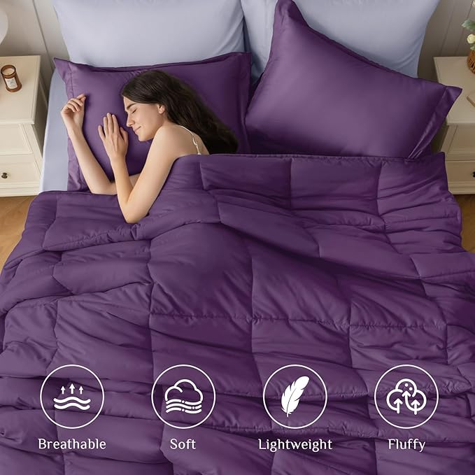 JOLLYVOGUE Twin Comforter Set, Ultra-Soft Bed in a Bag Twin Size 5 Pieces, Oeko-TEX Certified Bedding Set with Down Alternative Comforter, Sheets, Pillowcases & Shams, Purple & Lavender
