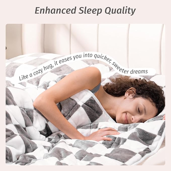 Wemore Flannel Fleece Weighted Blanket for Adult Queen Size 20 lbs, Dual Sided Luxurious Checkerboard Grid Heavy Blankets, Ultra Soft Throw Blanket, Plaid Grey, 60 x 80 inches