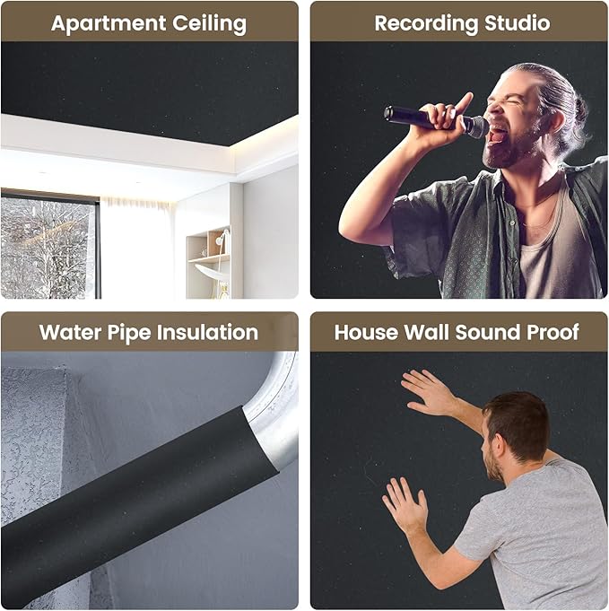 Self-Adhesive Sound Insulation Acoustic Foam,73.2sqft x 0.4in Thick,50+kg/m³ ,Sound Proof Padding,Fire,Water Resistant ,Thermal Insulation,Cold Proof Acoustic Treatment Foam