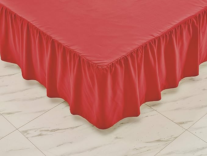 Sheets & Beyond Wrap Around Solid Microfiber Luxury Hotel Quality Fabric Bedroom Gathered Ruffled Bedding Bed Skirt 14 Inch Drop (Full, Red)