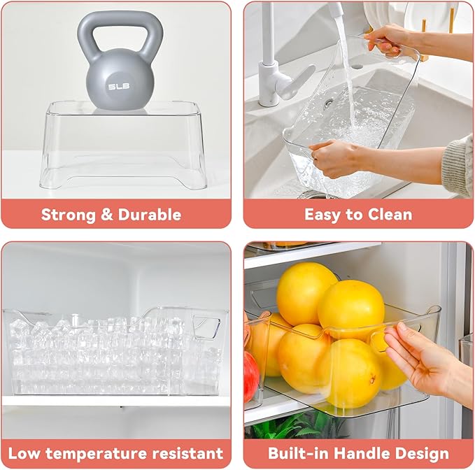 Clear Plastic Storage Bins - 12 Pack Pantry Organizers and Storage, Clear Pantry Organizer Bins, X-Large Plastic Containers with Handle for Kitchen,Freezer,Cabinet,Closet,Bathroom Under Sink
