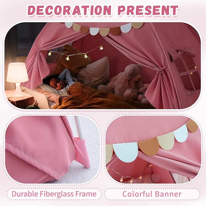 Bed Tent Twin, Bed Canopy for Kids Girls, Tents Toddler Portable Sleeping Tents Indoor, Pink Bunk Canopy Floor Playhouse for Twin Size Bed for Birthday Toy House Gift