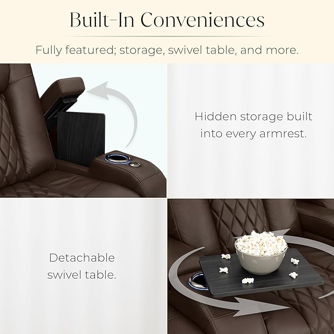 Seatcraft Diamante Zero-Gravity CoolZero Italian Leather Home Theater Seating, Power Headrest, Power Recline, Row of 5, Brown