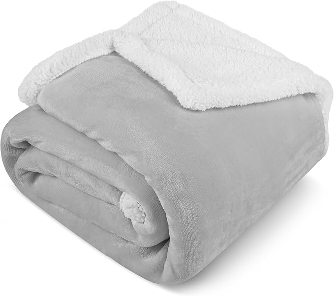 Pavilia Sherpa Fleece Blanket for Bed, King Size, Light Grey, Plush Soft Fuzzy, Cozy Reversible Winter Blanket for Women & Men, 90x108 Inches