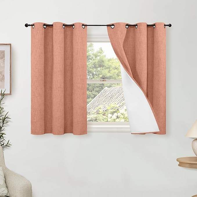 Terracotta Linen Blackout Curtains - 40 Inch Long Thermal Insulated Fall Curtains for Short Cafe Window Basement, Noise Reducing Light Blocking Privacy Curtains 2 Panels, 38x40 Inch 2 Panels