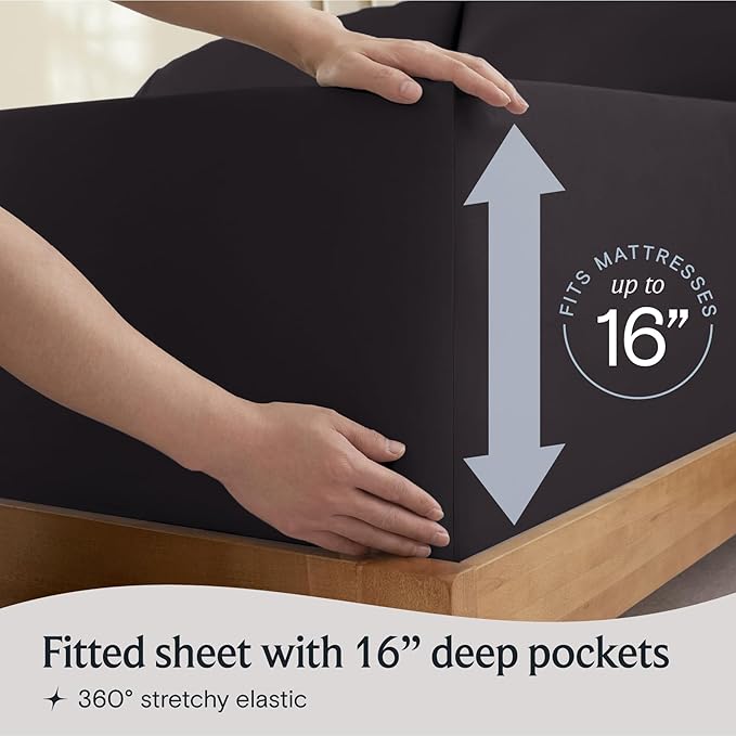 LuxClub 4 PC King Sheet Set, Deep Pockets Wrinkle Free Cooling Bed Sheets Hotel Bedding for Women, Men, Includes 1 Fitted Sheet, 1 Flat Sheet and 2 Pillowcases-Black