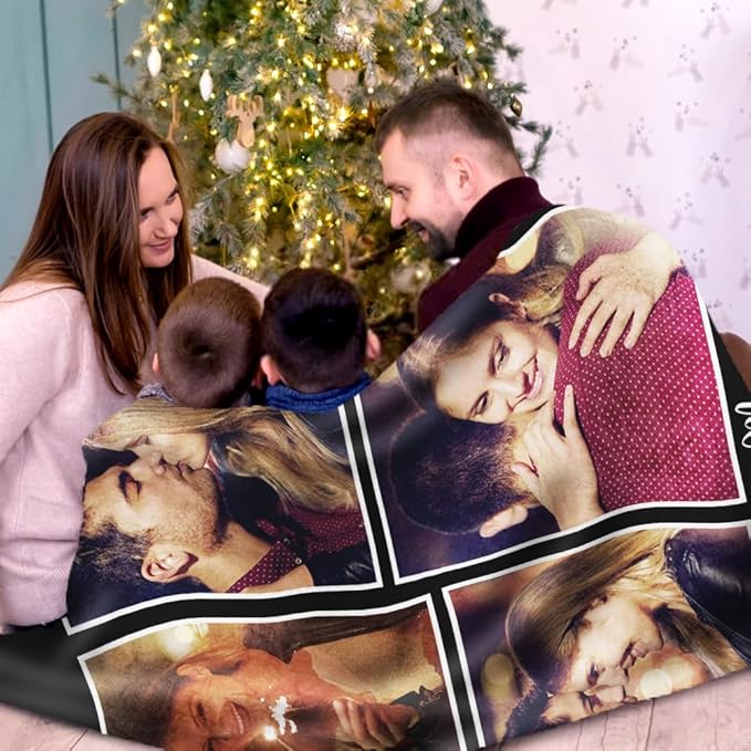 Sherpa Fleece Custom Photo Blanket - Soft, Warm, Fuzzy - Personalized Couples Gifts for Boyfriend, Girlfriend - Customized Picture Blanket for Birthday, Christmas