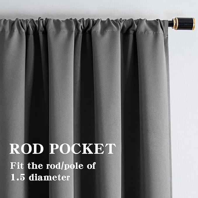 Blackout Curtains 108 Inches Long 2 Panels Set, Light Grey Curtains Thermal Insulated Room Darkening Drapes for Bedroom, Rod Pocket Light Blocking Drapes Living Room(52W × 108L, Light Grey)