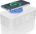 Digital Alarm Clock White Noise, Loud Digital Alarm Clocks Bedrooms, Alarm Clock Speaker Wireless Charger AUX USB Bluetooth Speaker 12/24H Dual Alarm Snooze Adjustable Brightness, White