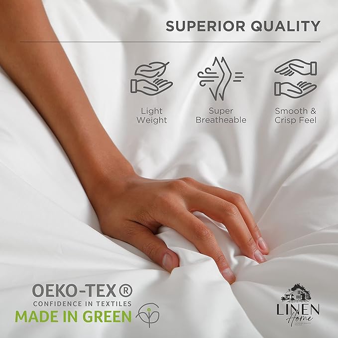 Linen Home 100% Cotton Percale Sheets Twin Size, Taupe, Deep Pocket, 3 Pieces Set - 1 Flat, 1 Deep Pocket Fitted Sheet and 1 Pillowcase, Crisp Cool and Strong Bed Linen