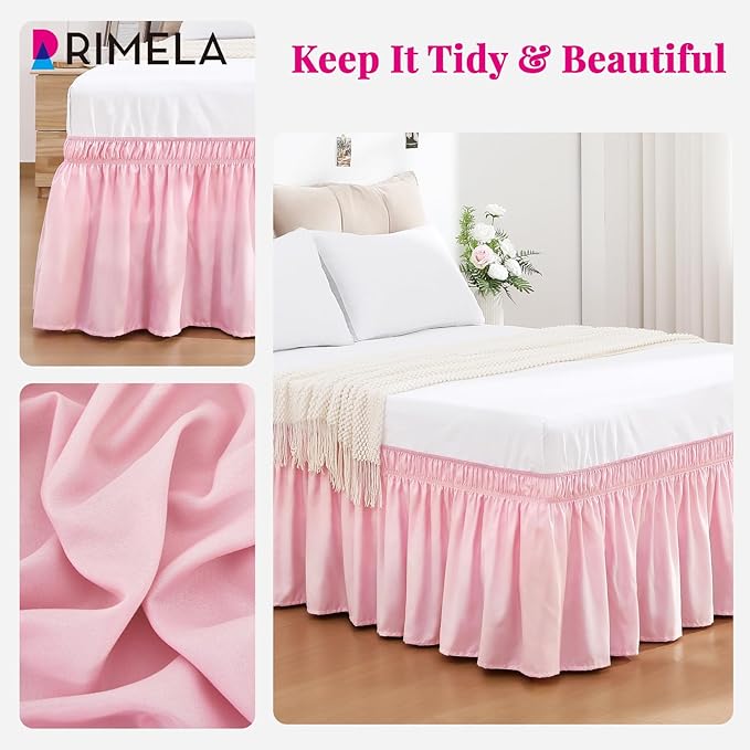 RIMELA Dusty Pink Bed Skirt King Size 18 Inch Drop, Wrap Around Elastic Bedskirt, Dust Ruffle for Adjustable Bed Base Machine Washable Easy to Install Bed Skirts
